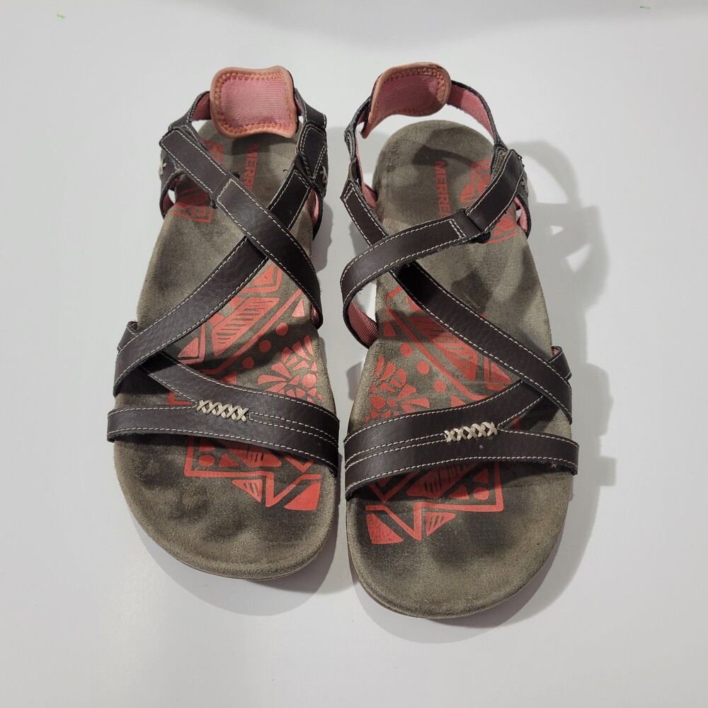 Merrell Womens Ankle Straps Leather Sandals Brown Sz 10